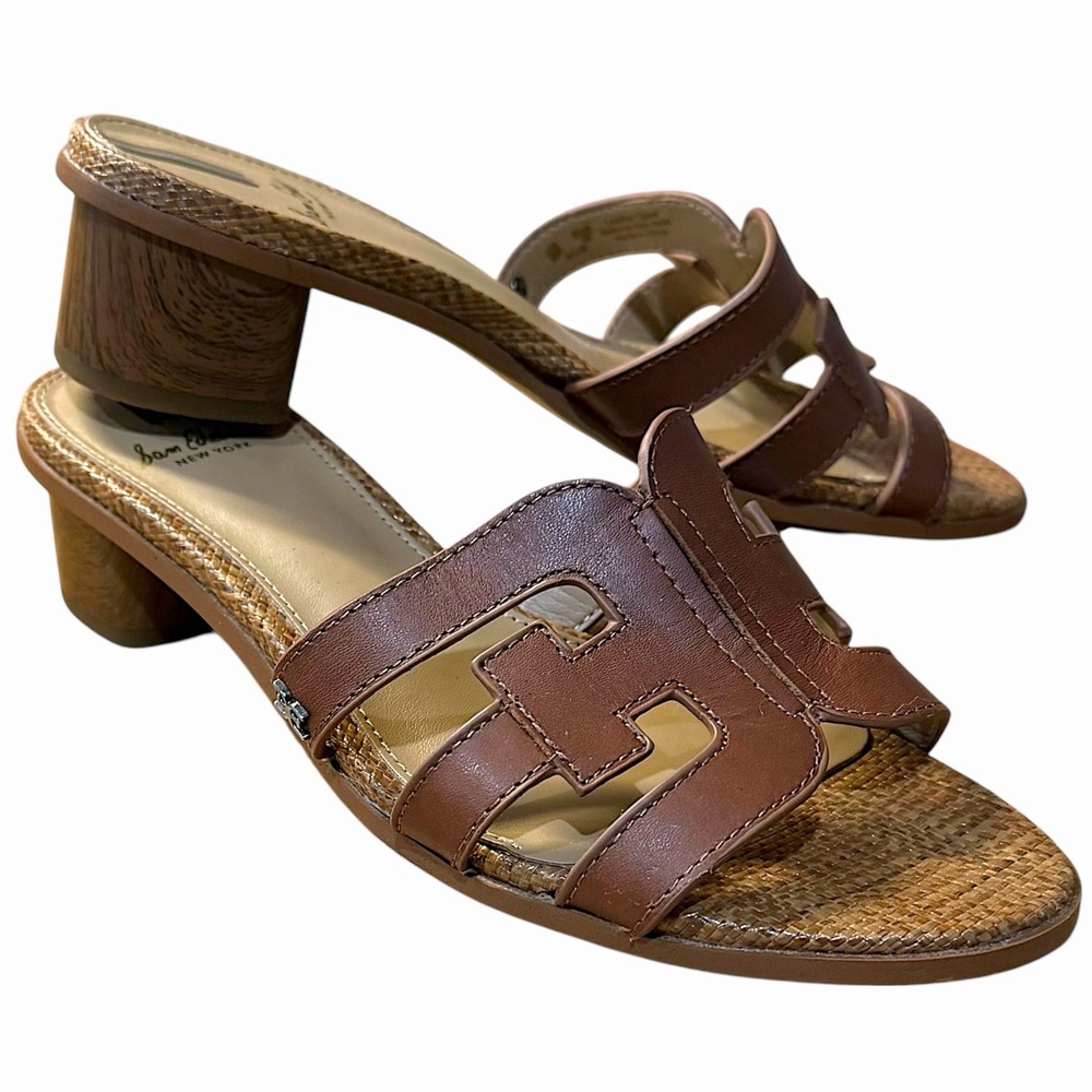 Sam Edelman Illie Bourbon Lea Block Heel Sandals Brown Leather Slide Size 6 M - Picture 10 of 10